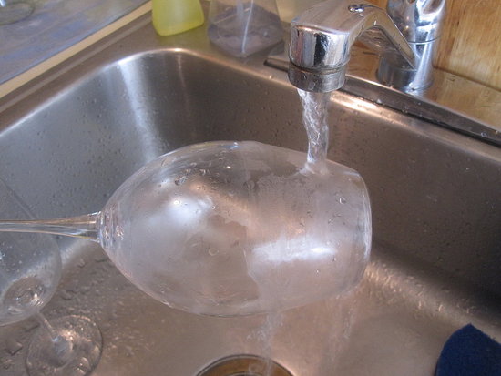 Washing the wine glasses